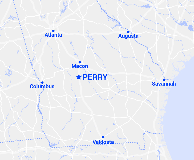 Google Maps screenshot of Perry and Forsyth areas in Georgia